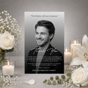 Elegant Black & White Memorial Funeral Thank You Card