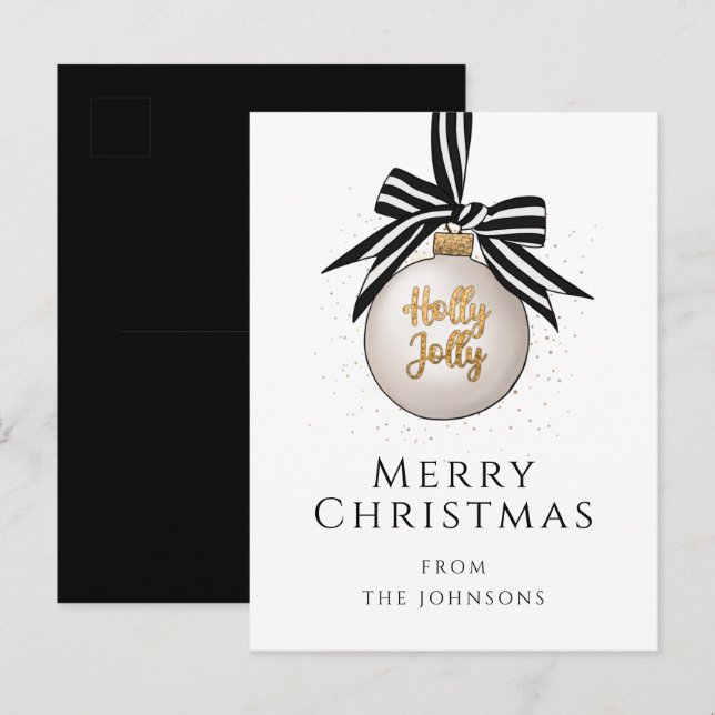 Elegant Black White Merry Christmas Bauble Holiday Postcard (Front/Back)
