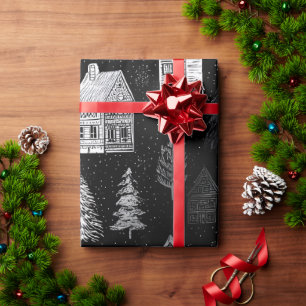 Elegant Black White Merry Christmas Wrapping Paper