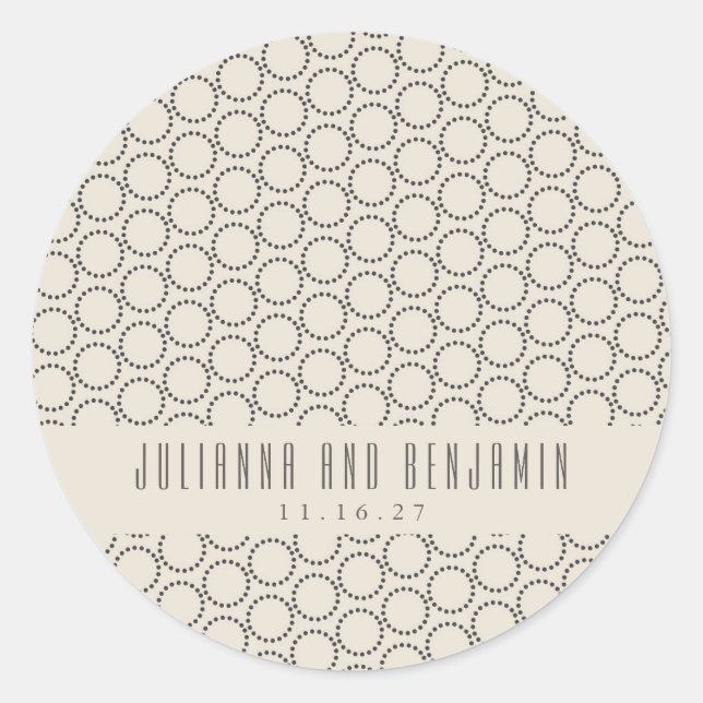 Elegant Black White Mid-Century Mod Custom Wedding Classic Round Sticker (Front)
