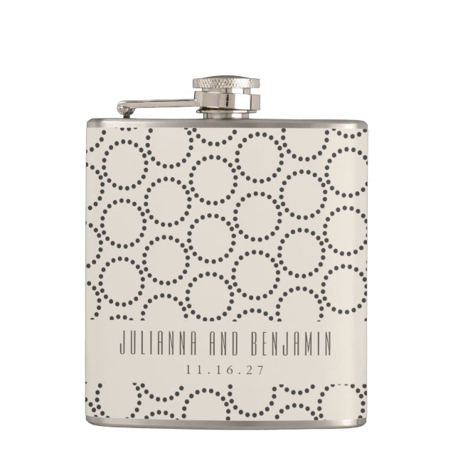 Elegant Black White Mid-Century Mod Custom Wedding Hip Flask (Front)