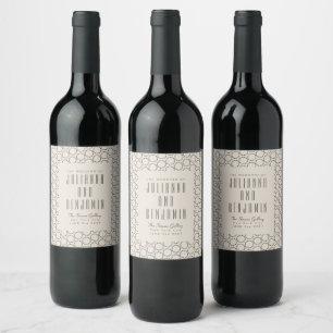 Elegant Black White Mid-Century Mod Custom Wedding Wine Label