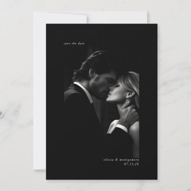 Elegant Black White Minimal Photo Save the Date  Invitation (Front)
