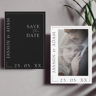 Elegant Black White Minimal Photo Wedding Save The Date