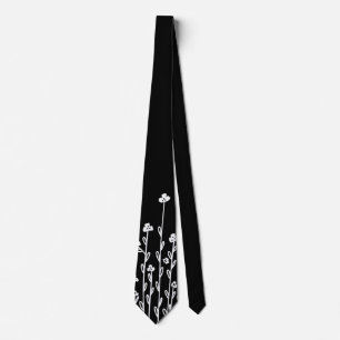 Elegant black white minimalist doodle wildflower tie