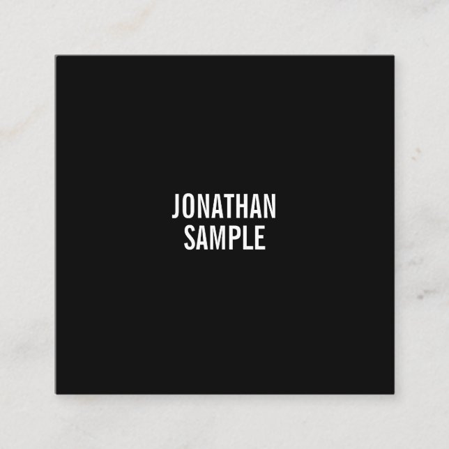 Elegant Black White Minimalist Modern Simple Plain Square Business Card (Front)