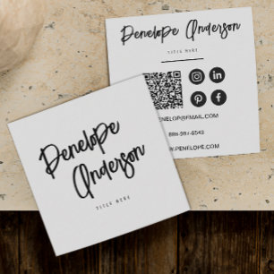 Elegant Black & White Minimalist QR Code Modern    Square Business Card
