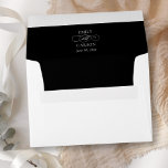 Elegant Black & White Modern Minimalist Wedding Envelope<br><div class="desc">Make a statement with our Elegant Black & White Modern Minimalist Wedding Envelope. Crafted with timeless design in mind, this envelope features a classic black background adorned with pristine white fonts and elements, creating an effortlessly sophisticated look. The inside edge showcases the names of the bride and groom, along with...</div>