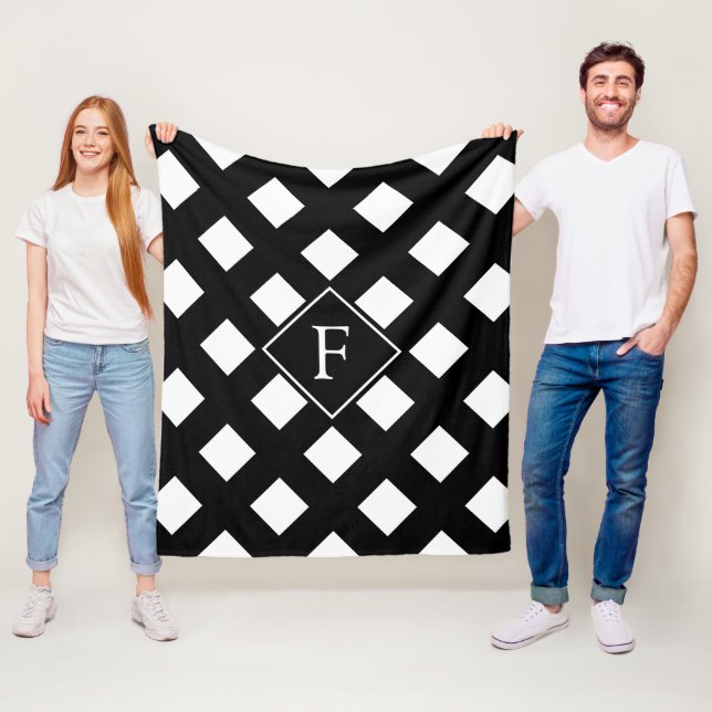 Elegant Black White Modern Monogram    Fleece Blanket (In Situ)