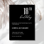 Elegant Black & White Modern Script 18th Birthday  Invitation<br><div class="desc">Announce your milestone 18th birthday with unparalleled style and sophistication. This stunning invitation features a bold, minimalist design in a classic black and white colour scheme, perfect for a chic and modern celebration. The prominent "18th" in a striking font, paired with "birthday" in an elegant, flowing script, creates a beautiful...</div>