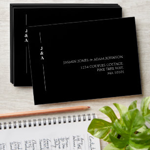 Elegant Black White Monogram Initials Wedding Envelope