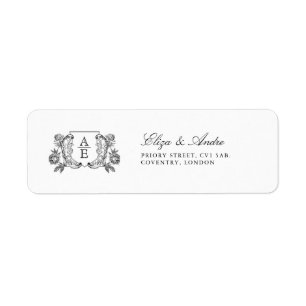 Elegant Black & White Monogram Leaf Crest Wedding