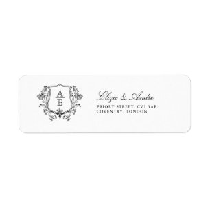 Elegant Black & White Monogram Leaf Crest Wedding