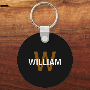 Elegant Black &White Monogram name Keychain