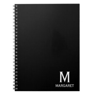 Elegant black &white monogram name notebook