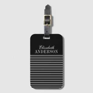 Elegant Black White Monogram Script Luggage Tag