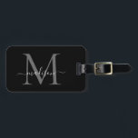 Elegant Black White Monogram Script Name Stylish Luggage Tag<br><div class="desc">Elegant Black White Monogram Script Name Stylish Bag Tag</div>