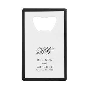 Elegant Black White Monogram Wedding Favour Credit Card Bottle Opener