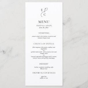 Elegant Black & White Monogram Wedding Menu