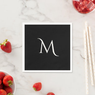 Elegant Black White Monogram Wedding  Napkin