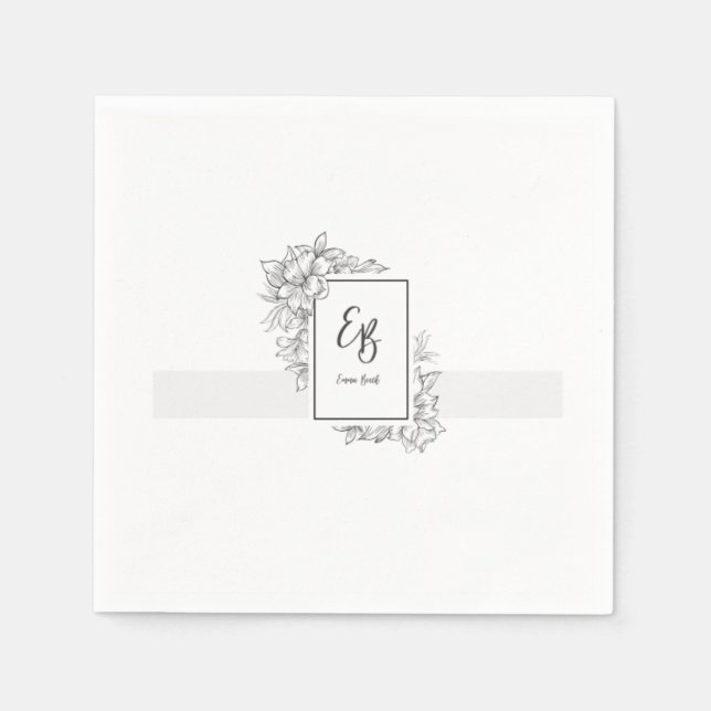 Elegant Black White Monogram  wedding napkin (Front)