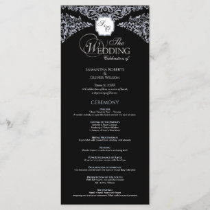 Elegant Black & white Monogram Wedding Program 