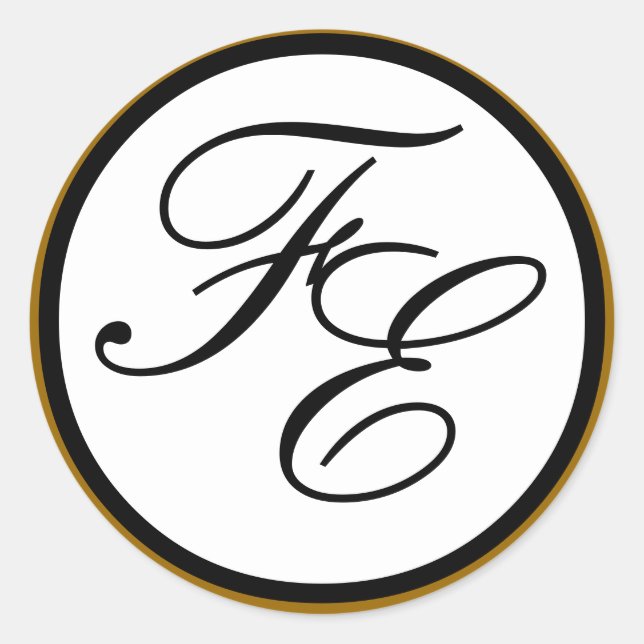 Elegant Black & White Monogram Wedding Seal Gold (Front)