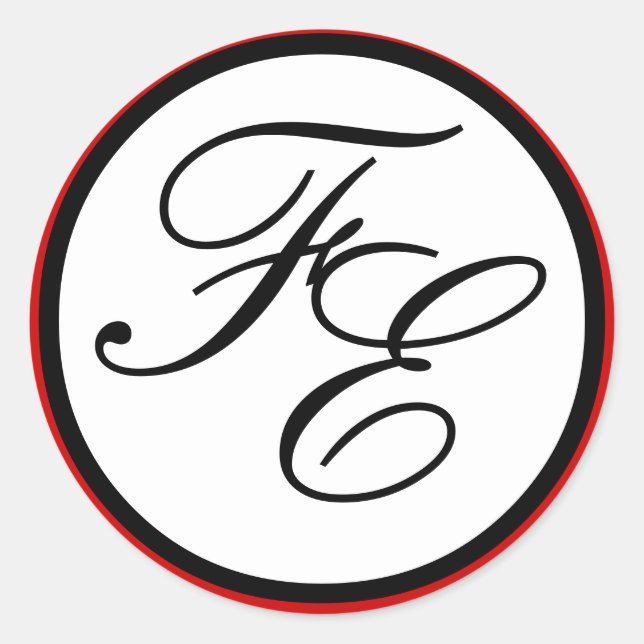 Elegant Black & White Monogram Wedding Seal Red (Front)