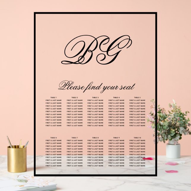 Elegant Black White Monogram Wedding Seating Chart (Wedding)