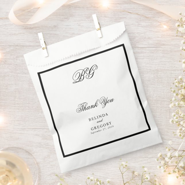 Elegant Black White Monogram Wedding Seating Chart Favour Bag (Clipped)