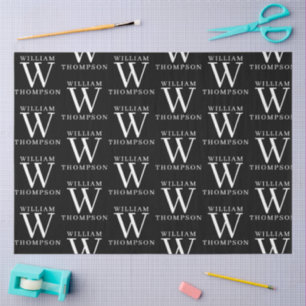 Elegant Black & White Monogrammed Name Initial Tissue Paper