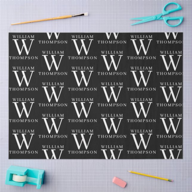 Elegant Black & White Monogrammed Name Initial Tissue Paper (Craft)