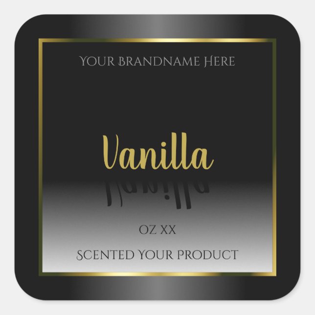 Elegant Black White Ombre Product Label Gold Frame (Front)