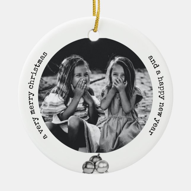 Elegant Black White Original Art Photo Christmas  Ceramic Ornament (Front)
