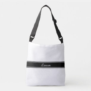 Elegant black & white oval geometric shape crossbody bag