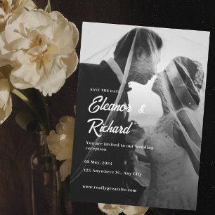 Elegant Black White Overlay Photo Wedding Invitation