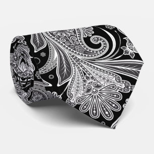 Elegant Black & White Paisley Pattern Tie