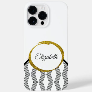 Elegant Black White Pattern Girly Gold Glitter Case-Mate iPhone 14 Pro Max Case