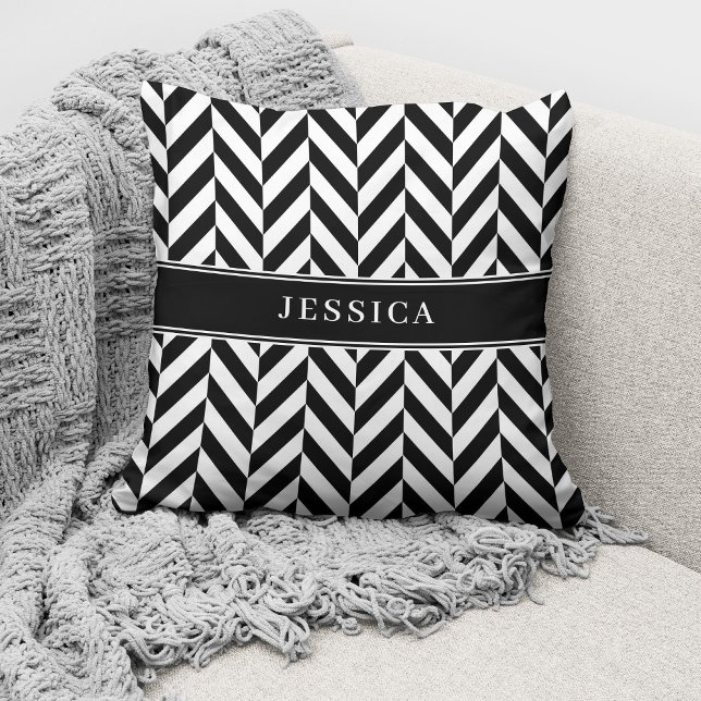 Elegant Black & White Pattern Name Throw Pillow (Creator Uploaded)