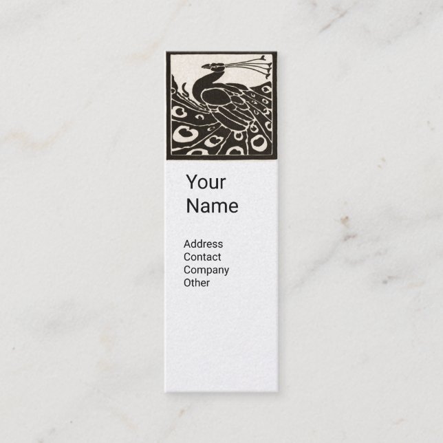 ELEGANT BLACK WHITE PEACOCK Monogram Hot Pink Mini Business Card (Front)