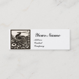 ELEGANT BLACK WHITE PEACOCK MONOGRAM MINI BUSINESS CARD