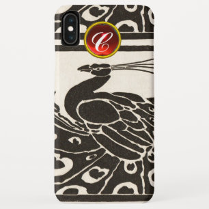 ELEGANT BLACK WHITE PEACOCK RED RUBY GEM MONOGRAM iPhone XS MAX CASE