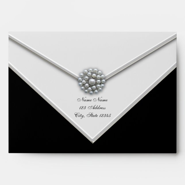 Elegant Black White Pearl Envelope (Front)