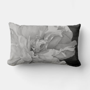 Elegant black white peony floral watercolor lumbar pillow