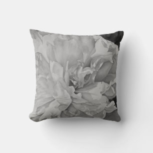 Elegant black white peony floral watercolor  throw pillow