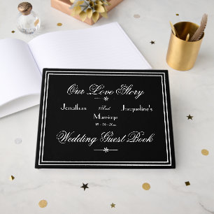 Elegant Black & White Personalized Chic Wedding Guest Book