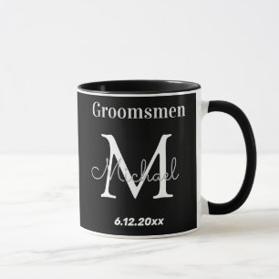 elegant black white personalized  groomsmen mug