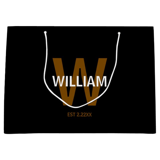 Elegant Black &White Personalized Name Monogram Large Gift Bag (Front)