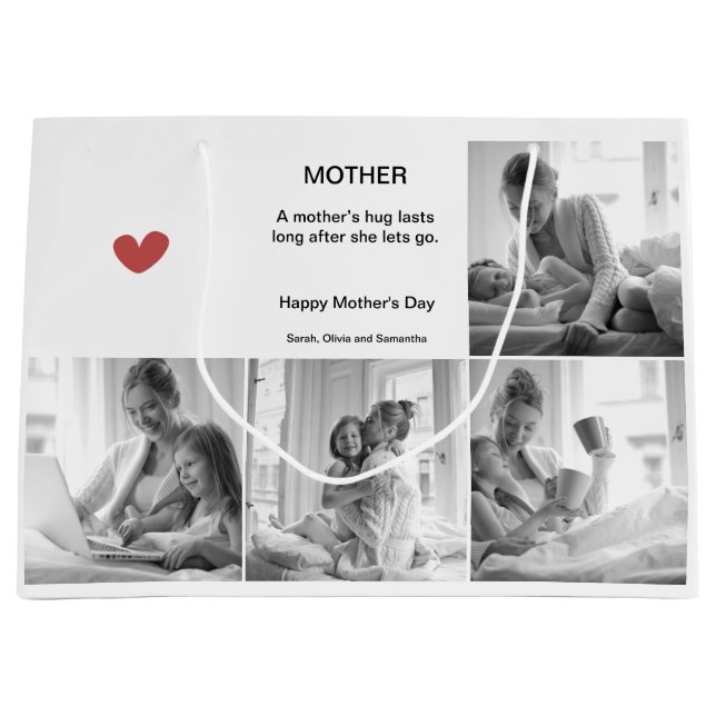 Elegant Black & White Photo Collage Mother's Day - Large Gift Bag (Front)