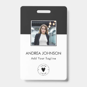 Elegant Black & White Photo Logo Bar Code & Name Badge